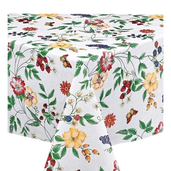 English Berry Garden Heavy 4 Gauge Vinyl Flannel Backed Tablecloth, 70” Round - Picture 2 of 4